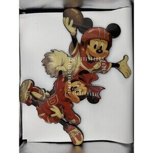 Vintage  Walt Disney Mickey Minnie Mouse Football Cheer Poms Wood Wall Art Decor